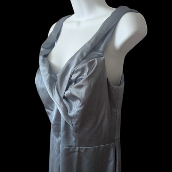 Silvery Blue Maxi Satin Gown Size 14 - Picture 3 of 7